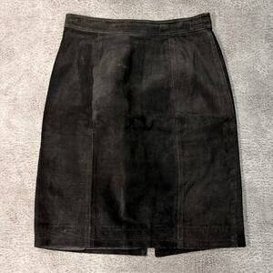 Vintage Cayenne Black Leather Midi Skirt